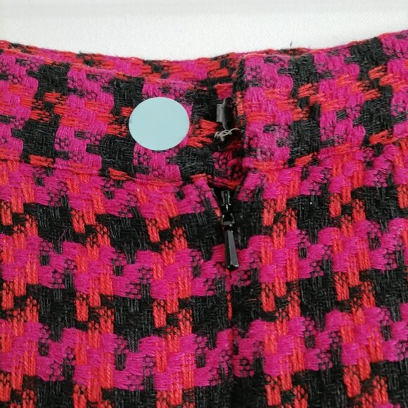 Geary Roark Womens Pink Houndstooth Print Silk Jacket Skirt Set Outfits Size 14 - Picture 11 of 12